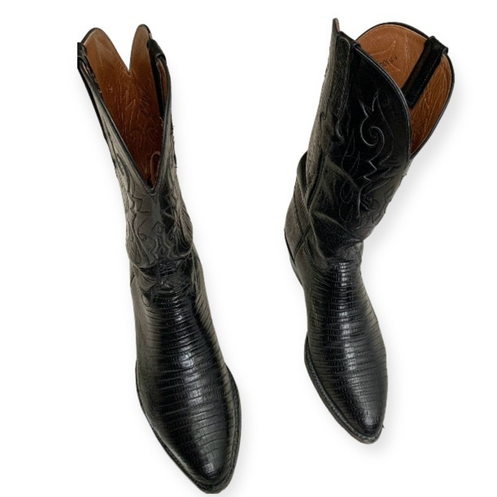 Lucchese Boots Genuine 1 piece Lizard bottoms & Goat Top Leather Black 10.5 EE - Picture 4 of 16